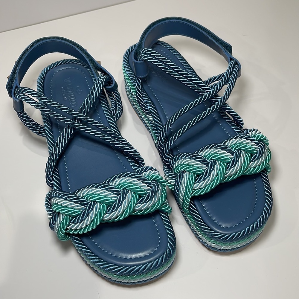 Valentino Rockstud Torchon Ankle-Strap Espadrille Wedge Sandals 41 - Picture 3 of 8